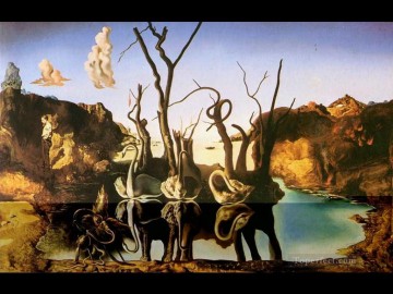 Swans Reflecting Elephants Surrealism Oil Paintings